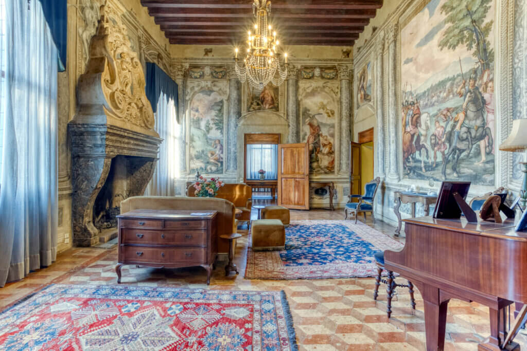 Majestic 16th-Century Venetian Villa fireplace room